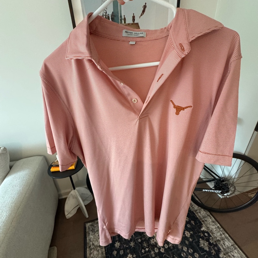 Peter Millar Orange Striped Polo - University of Texas